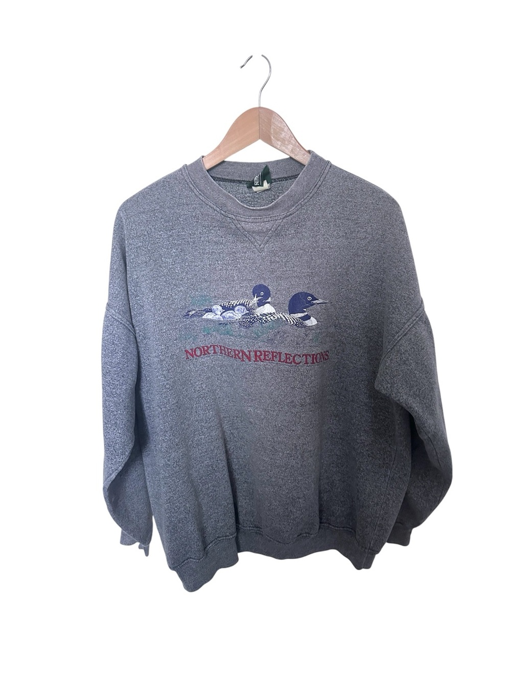 Northern Reflections Gray Crewneck Sweatshirt with Loon Illustration